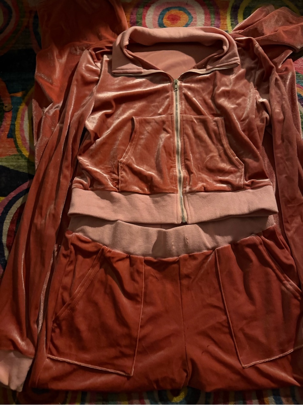 Velour Zip-Front Jacket in Rust Pink